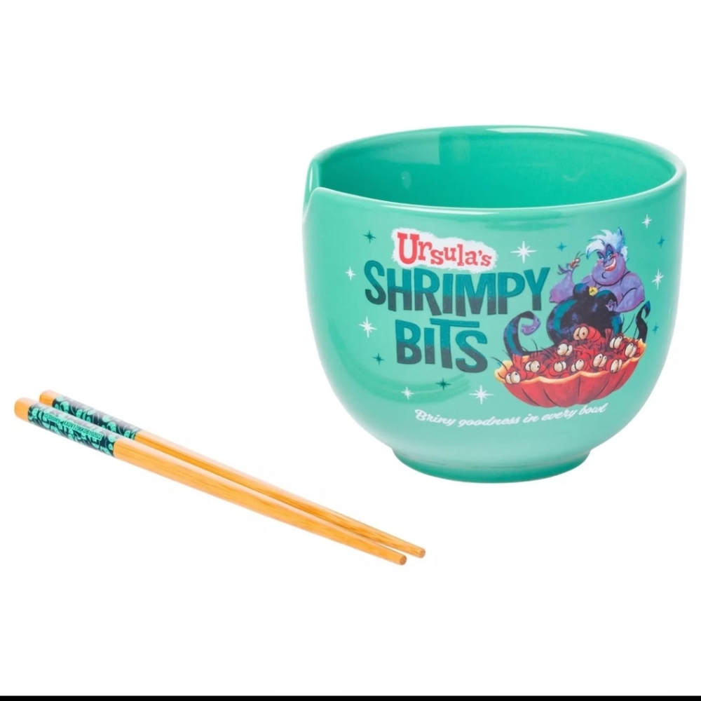 Disney Villains URSULA SHRIMPY BITS RAMEN BOWL W/ CHOPSTICKS NEW
